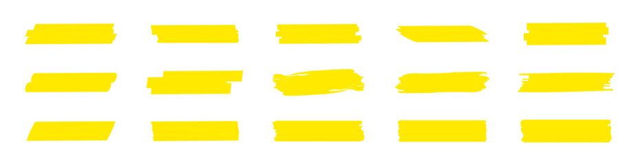 Highlight marker lines. Marker yellow strokes. Hand drawn marker strokes. Text marker stripes. Text highlights and underlining. Brush lines. - obrazy, fototapety, plakaty