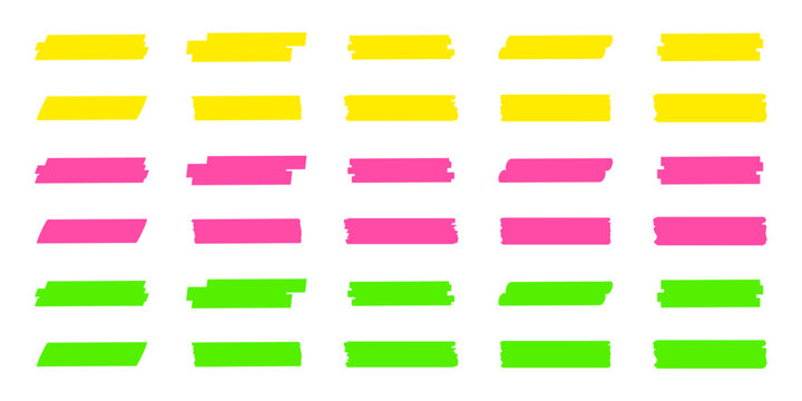 Highlight marker lines. Marker color strokes. Hand drawn marker strokes. Text marker stripes. Text highlights and underlining. Brush lines.