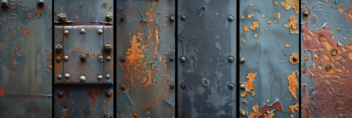 Background of rusty metal plate with peeling paint