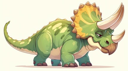 Obraz premium Illustration of a charming triceratops against a white backdrop in a cartoon style 2d design