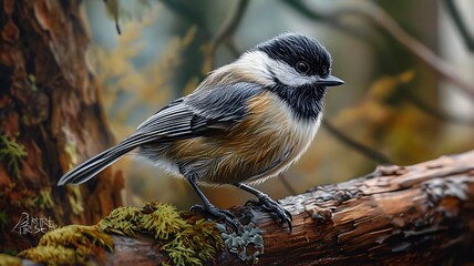 Curious Chickadee: Adorably Perched on a Twig, Eyeing Its Surroundings


