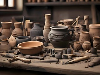 clay vintage pots in a shop