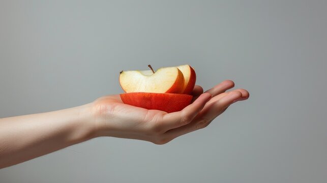 Professional photo advertisement of a hand gracefully holding golden potato slices, designed for culinary presentations, against an isolated backdrop