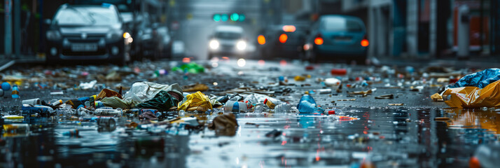 Obraz premium Garbage on the street. Garbage in the city. Environmental pollution