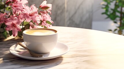 Morning Coffee in Modern Cup on Marble Table

 - obrazy, fototapety, plakaty