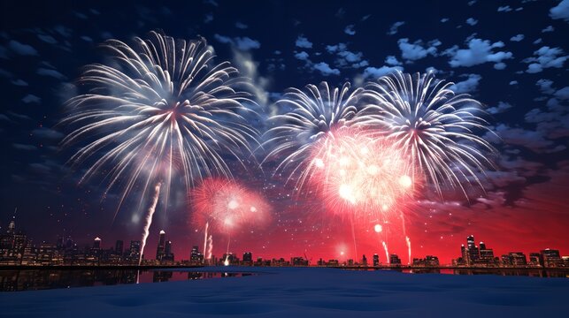 New Year Fireworks in Night Sky: 8K Photorealistic Image

