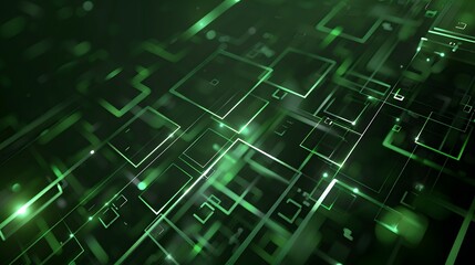 A sleek and modern design element, this dark green glossy background features glowing geometric shapes, ideal for tech-themed graphics and digital backdrops.
