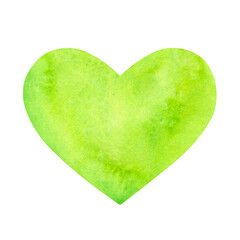Hand drawn illustration of green heart isolated on a white background.