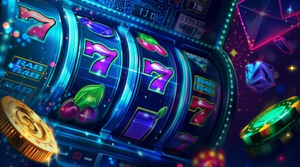 Slot machine wins the jackpot. Casino background