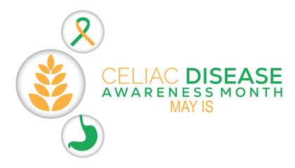 Obraz premium Celiac Disease Awareness Month observed every year in May. Template for background, banner, card, poster with text inscription.