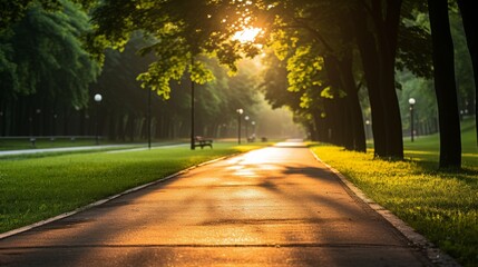 Obraz premium The sun shines through the trees in a park.