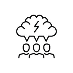 Group brainstorming icon. Simple outline style. Brainstorm, brain, storm, bolt, lightning, mind, idea, creative team concept. Thin line symbol. Vector illustration isolated.
