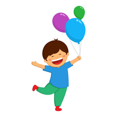 Vector illustration of happy boy with balloons on transparent background