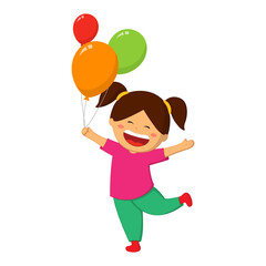 Vector illustration of happy girl with balloons on transparent background