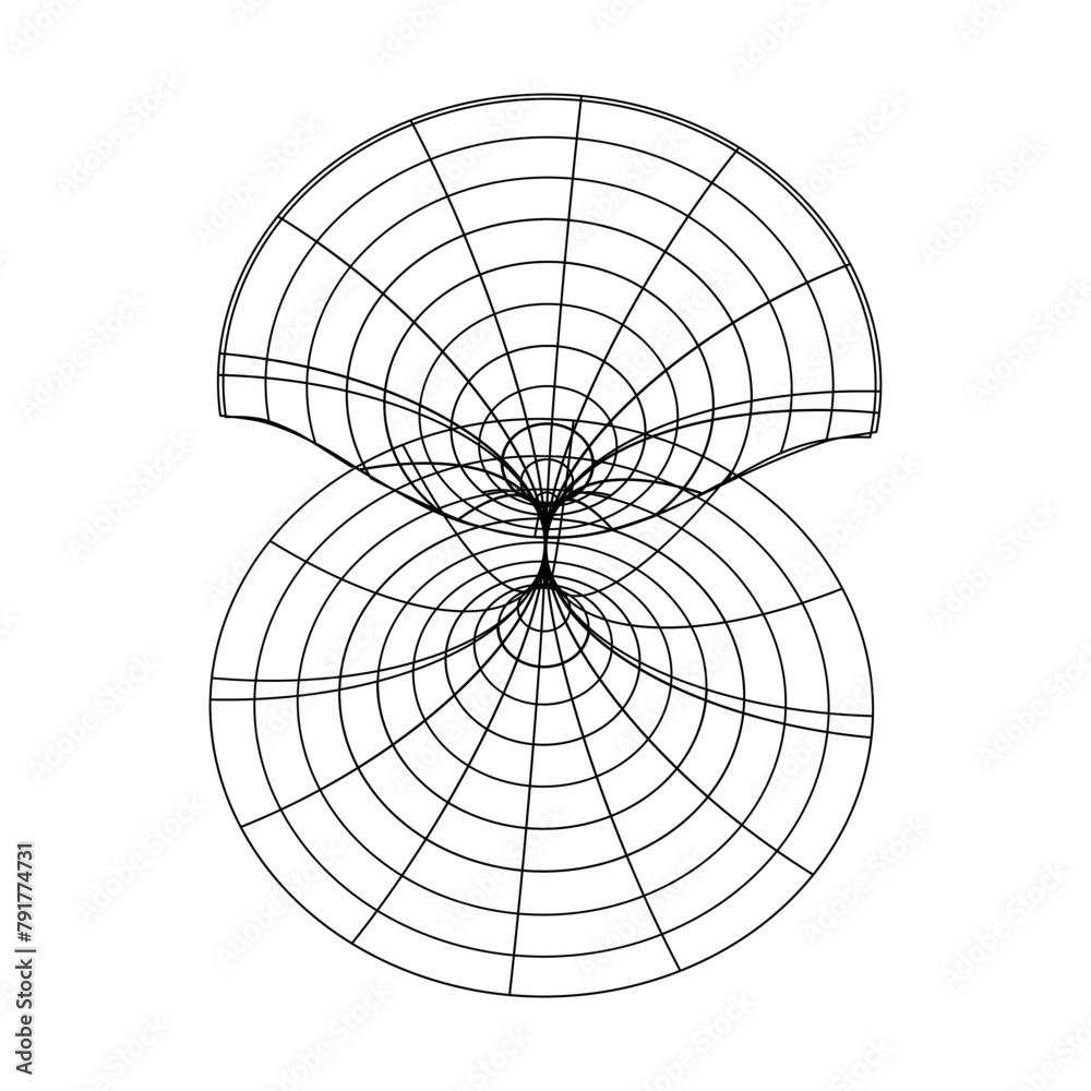 Poster Abstract isolated wireframe model, cyberpunk retro futuristic shape in y2k style. Editable stroke. Vector illustration on transparent background.