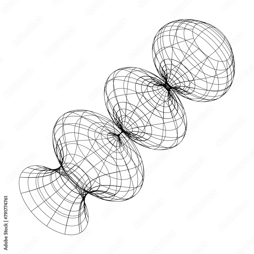 Poster Abstract isolated wireframe model, cyberpunk retro futuristic shape in y2k style. Editable stroke. Vector illustration on transparent background.