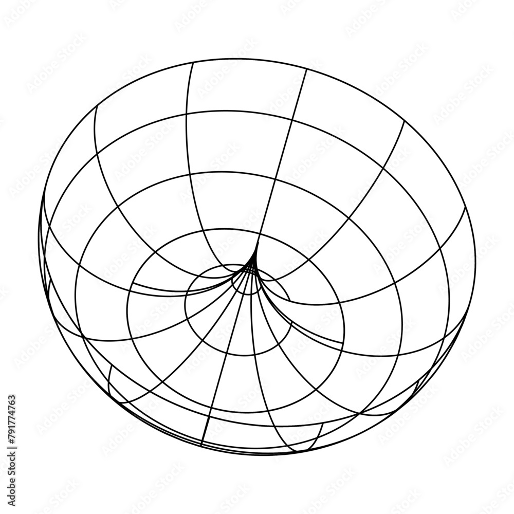 Poster Abstract isolated wireframe model, cyberpunk retro futuristic shape in y2k style. Editable stroke. Vector illustration on transparent background.