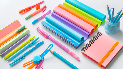 set of colorful stationery on white background