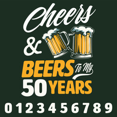 Men's Funny 50th Birthday T Shirt Cheers Beers Fifty Years TShirt Gift Idea Graphic Tee Beer Shirts