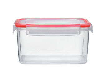 Empty clear reusable plastic storage container