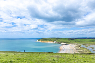 Seven sisters, Cuckmere Haven, famous tourism location in south England, Spring outdoor, aerial view