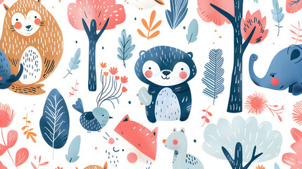 cute seamless forest Illustration for kids