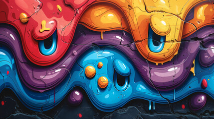 Street art composition with cartoon monster character, graffiti style. - 791776930