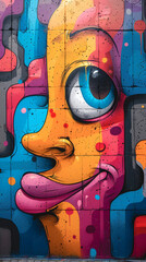 Street art composition with cartoon monster character, graffiti style. - 791777164