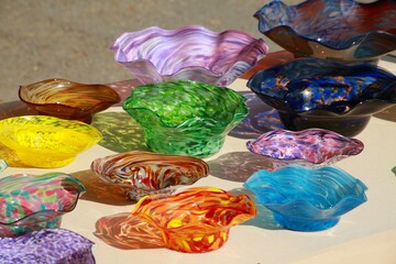 The glass blower's creations are on display in many different shapes, sizes and colors at the South...