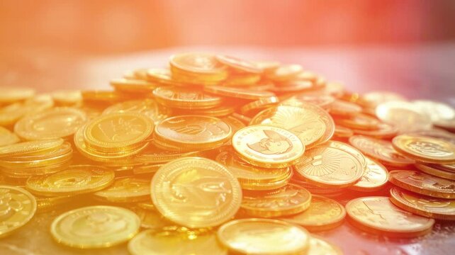 A pile of gold coins on a table