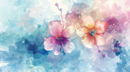 Fototapeta na wymiar Watercolor floral background. Hand painted watercolor flowers. Hand drawn vector art.