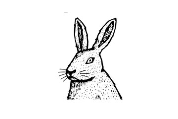 Vintage Bunny Head Vector Sketch: Engraved Rabbit Illustration, Easter Portrait.