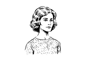 Vintage Engraved Portrait: Woman in Retro Style Vector Drawing.