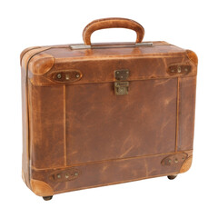 An old brown leather suitcase. Isolated, with no background.