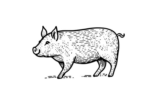 Vintage Pig Vector Sketch: Hand-Drawn Illustration of Farm Animal.