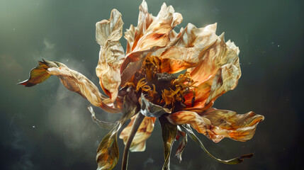 Obraz na płótnie Canvas A dried up flower with brown petals and a brown stem