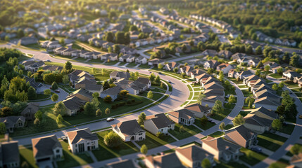 A suburban neighborhood with houses and trees