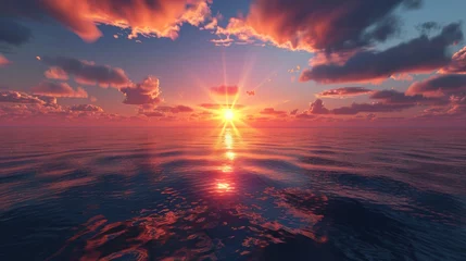 Türaufkleber Sunset over calm ocean with vibrant clouds © NK