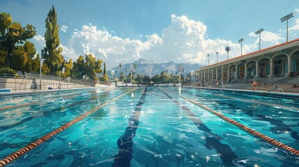 water polo tournament. Outdoor Olympic swimming pool.