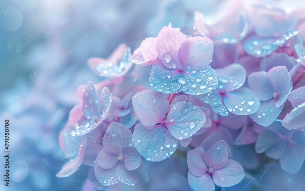 Poster AI generated illustration of Hydrangea Flowers with Morning Dew