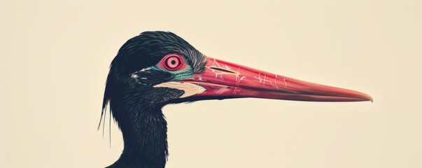Fototapeta premium Close-up of a black-necked crane with a vibrant red beak