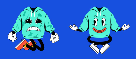 Hoodie Cloth modern Carton Character, Contemporary Vector Cartoon Character, Cartoon Character Meditating, Happy, Dirt Cloth