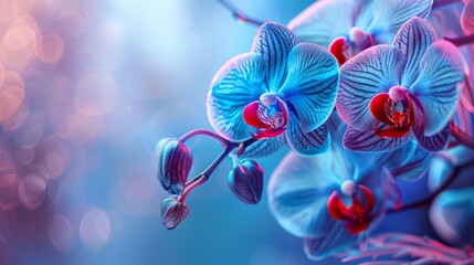 Close-up of vibrant blue orchids with soft bokeh background