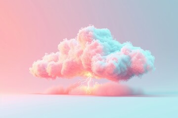 Fototapeta premium pink and blue pastel cartoon cloud with lightning