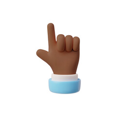 3D dark leather hand with raised index finger on isolated background.