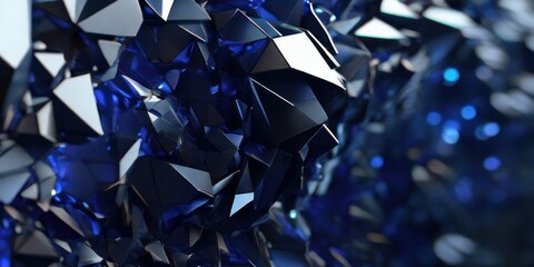 3d render, abstract dark blue crystal background, faceted texture, macro panorama, wide panoramic...