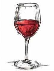 Elegant Hand-Drawn Red Wine Glass Illustration