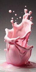 Beautiful creamy splash of pink liquid foam or other liquid isolated on white background. Stop motion freeze shot. Splash for texture elements