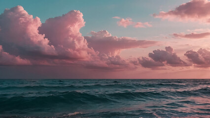 Fototapeta na wymiar Pink sky background with white clouds.