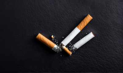 abstract illustration  concept of smoking ruins line of life, health problems, no tobacco day awareness. World No Tobacco Day Concept Stop Smoking. tobacco cigarette butt on the floor